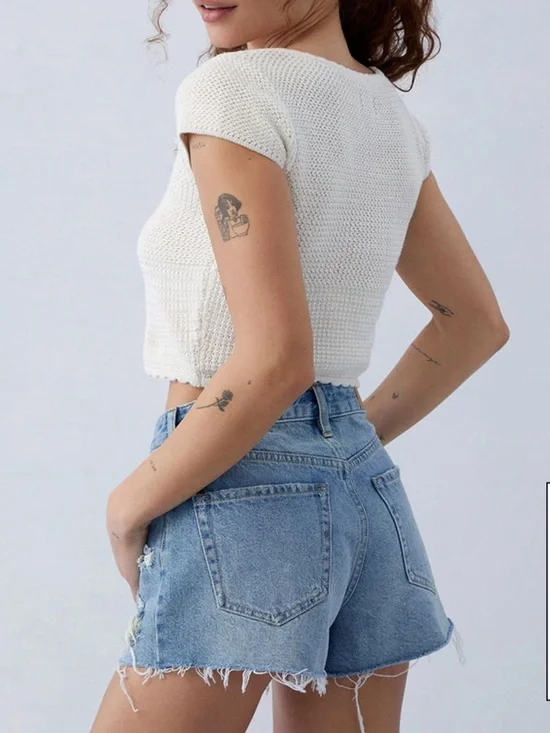 Pacsun Ripped High Waisted Denim Festival Shorts - Picture 4 of 8